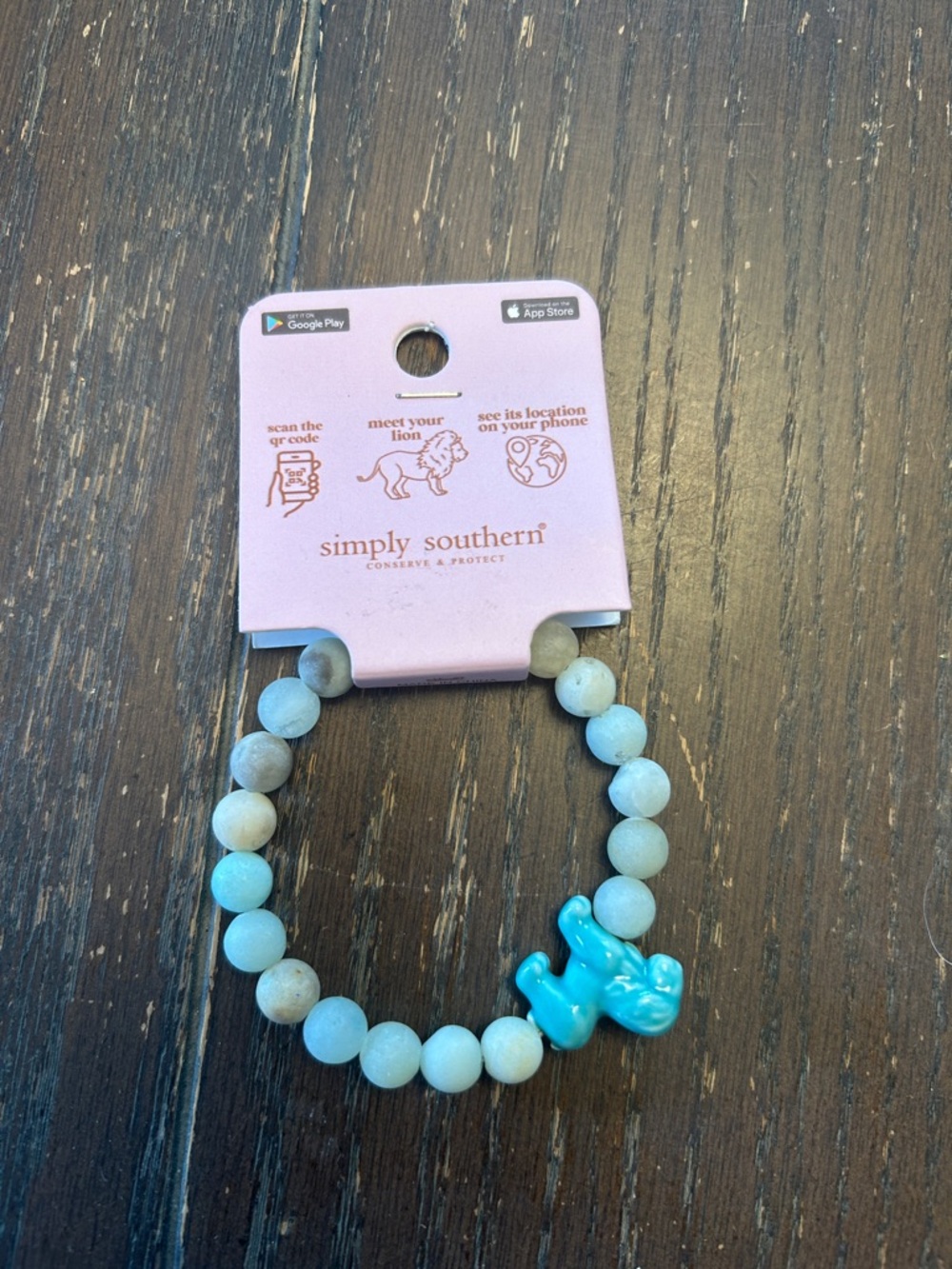 Simply Southern Kids Aqua and Cream Beaded Stretch Bracelet with Blue Charm